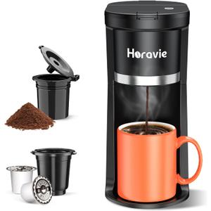Small Single Serve Coffee Maker, Fast Brew One Cup Coffee Machine for K Cup and Grounds, 6 to 12 oz. Brew Sizes, Capsule Coffee Machine with Descaling Reminder and Viewing Tank, Black (9.45 Inches)