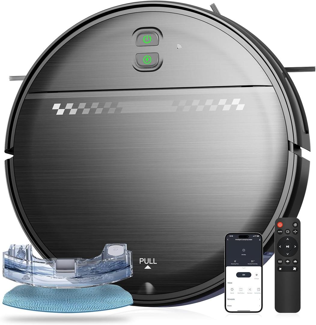 Robot Vacuum and Mop Combo, 2-in-1 Mopping Robot Vacuum Cleaner with 2300Pa Suction, 2.87'' Slim Design, Wi-Fi/App/Voice Control, 3D Obstacle Avoidance&Self-Charging for Hard Floors, Carpets, Pet Hair (Black)