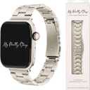 My Pretty Strap - Compatible Apple Watch Band Strap, Stainless Steel Fashion iWatch Replacement Strap- Easy Resizing, No Tool Needed, Fits Most Wrists- Compatible with Series 1-11, SE and Ultra (Series 1-3 - 42MM), Classic Vogue Starlight)