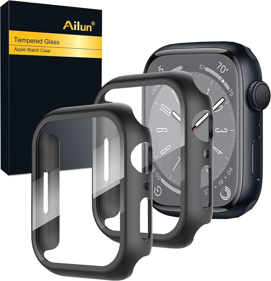 Ailun for Apple Watch Ultra 3/ Ultra 2/ Ultra Screen Protector Case [49mm], 2025/ 2023/ 2022 Ultra-Thin Hard PC Case Built in Tempered Glass for iWatch, Shockproof Cover with Button [2 Pack][Black]