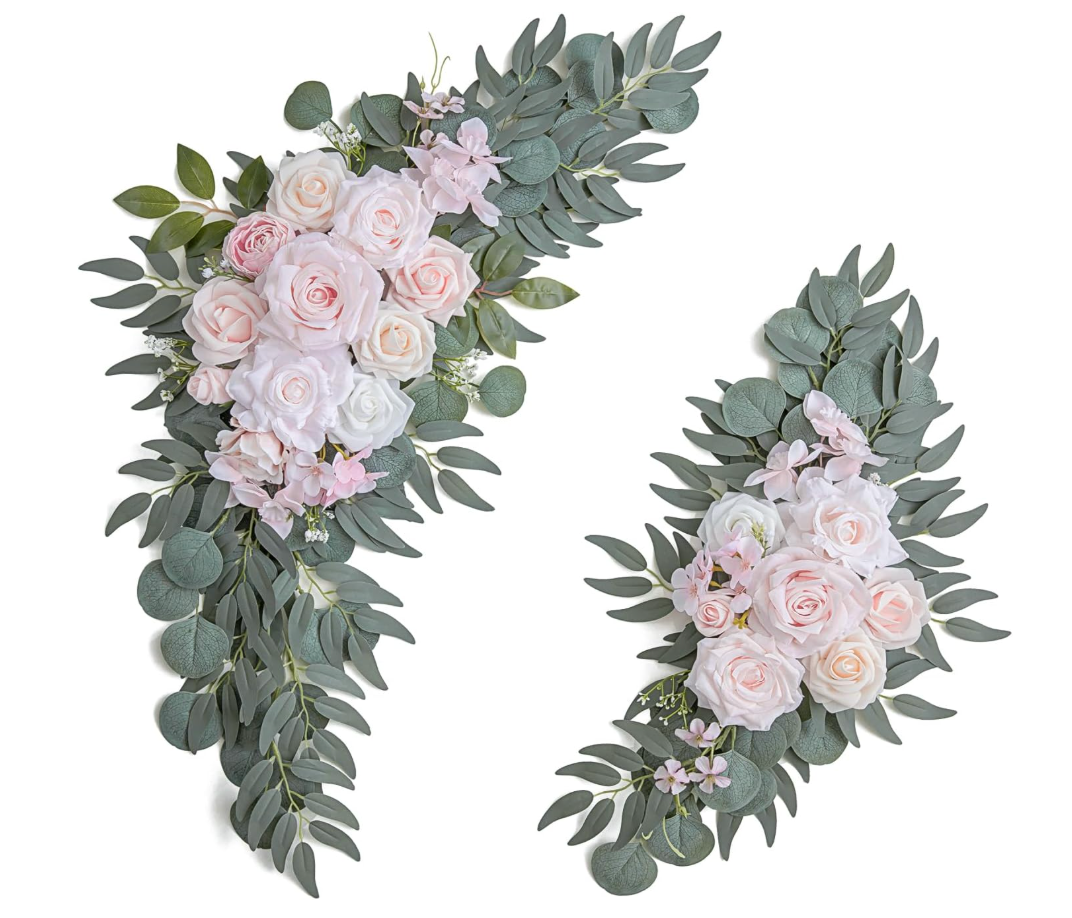 Pink Wedding Arch Flowers Set of 2, Artificial Wedding Arch Floral Swag Arrangement for Reception Photo Backdrop Decoration, Bridal Shower, Baby Shower