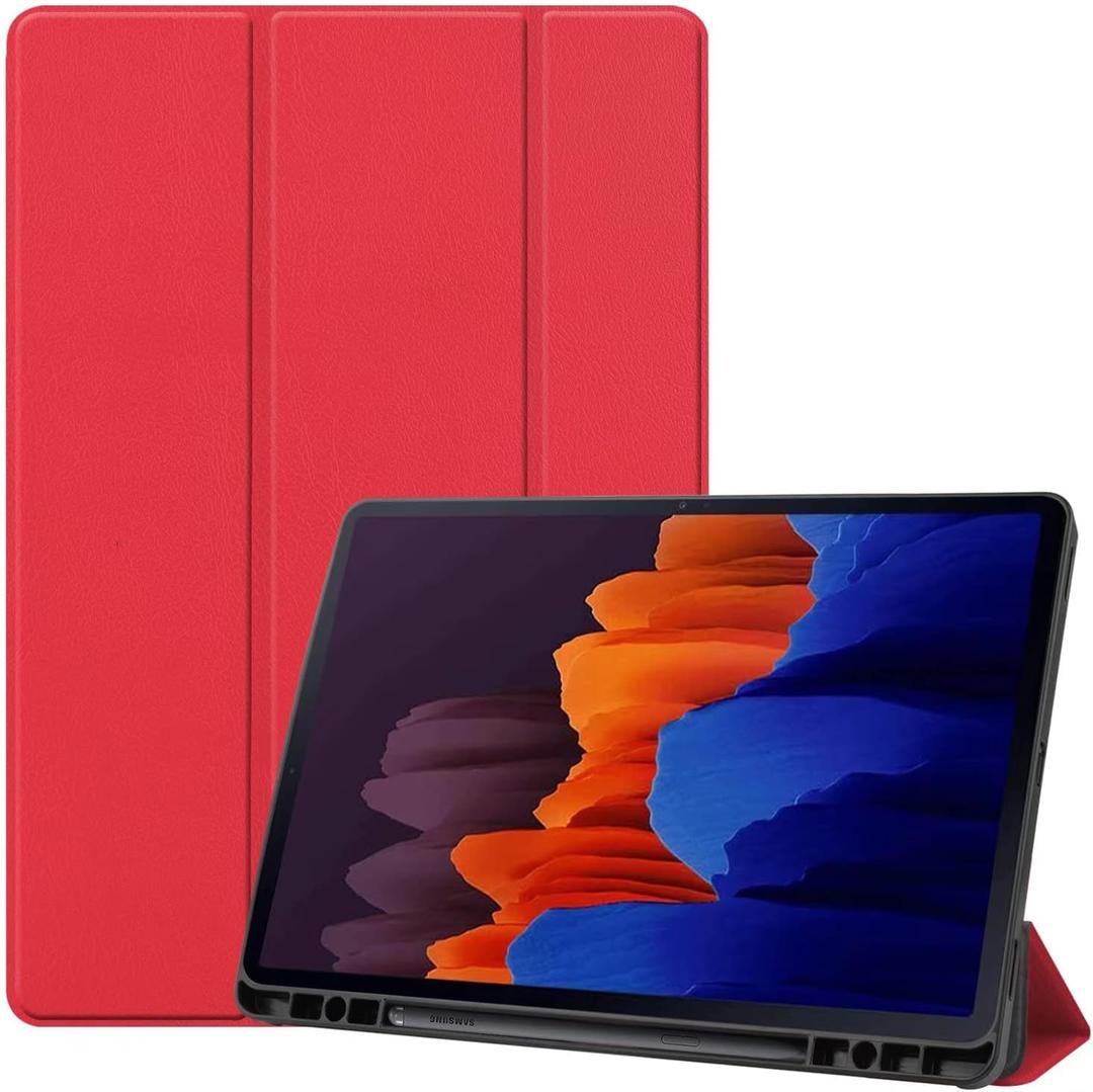 Tablet Cover for Samsung Galaxy Tab S7 FE 2021 SM-T730 T736,Folio Stand Lightweight Leather Case for Samsung Galaxy Tab S7 Plus 12.4" S7+ 2020 SM-T970 T975 T976 T978 (TPU-Red)
