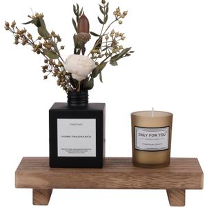 Small Wood Tray Pedestal Stand Farmhouse Bathroom Decor Decorative Wooden Riser Kitchen Soap Dish Holder for Vanity, Counter, Sink, Brown (8.7" x 3.6" x 1.6")