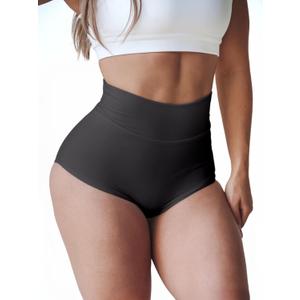 Booty Shorts for Women High Waist Butt Lifting Spandex Biker Yoga Gym Dance Hot Pants Rave Outfits (Medium, Ivory Black)