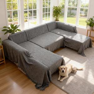 Sectional Couch Covers U Shape, 3 Pieces Sofa Cover for Sectional Sofa, Washable U Shaped Couch Cover Blanket with Chaise Lounge for Dogs - Dark Gray (2PC 110"x63" + 1PC 90"x71")