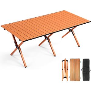 Suzile 1 Pack 4FT Folding Camping Table, Roll Up Portable Camp Table with Carry Bag, Low Collapsible Lightweight Aluminum Outdoor for Camping, Picnic, Beach, Patio, Kitchen (Nut Brown), 45.7 x 23.6 x 17.7 inches