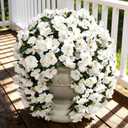 Fake Hibiscus Artificial Hanging Flowers Plants for Outdoors Decoration, 2pcs Silk Hibiscus Vines Realistic UV Resistant White Faux Flowers for Outside Planter Porch Patio Yard Home Party