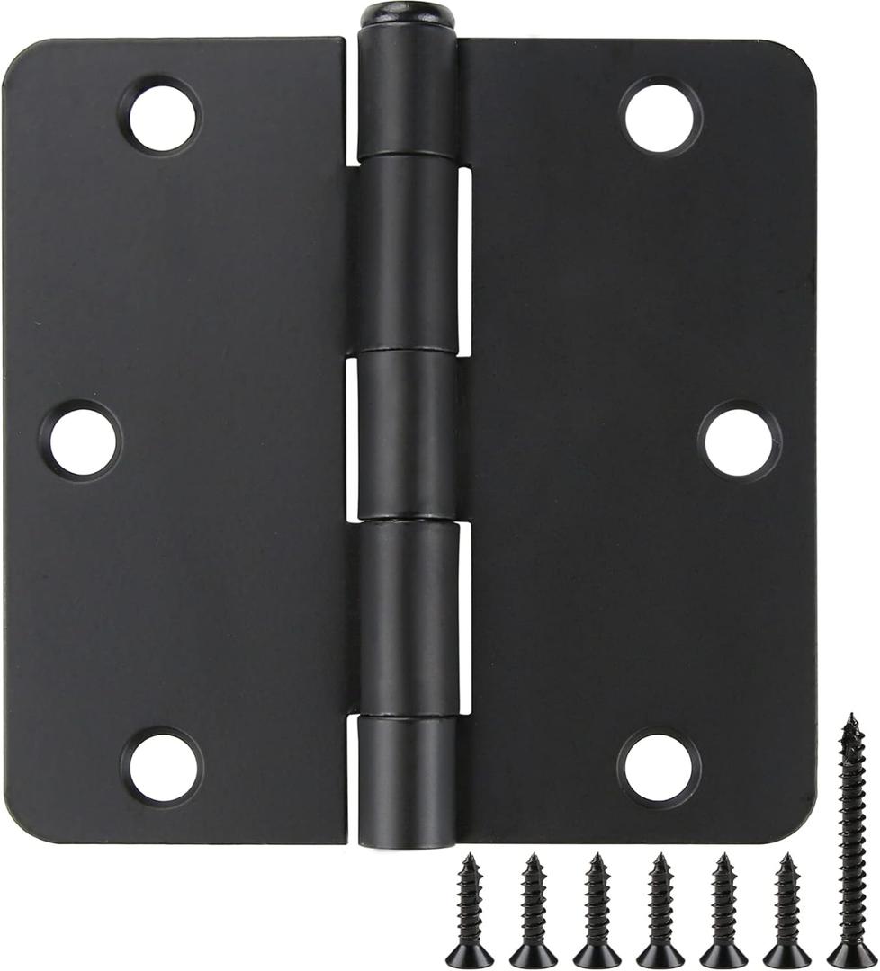JIW Matte Black Door Hinges 3.5 inch 1/4" 24 Pack 3 1/2 Interior Door Hinges 3.5" x3.5 Inch Hinges Rounded 1/4" Raidus Standard Residential Bedroom Door Hinge Sturdy Door Hardware