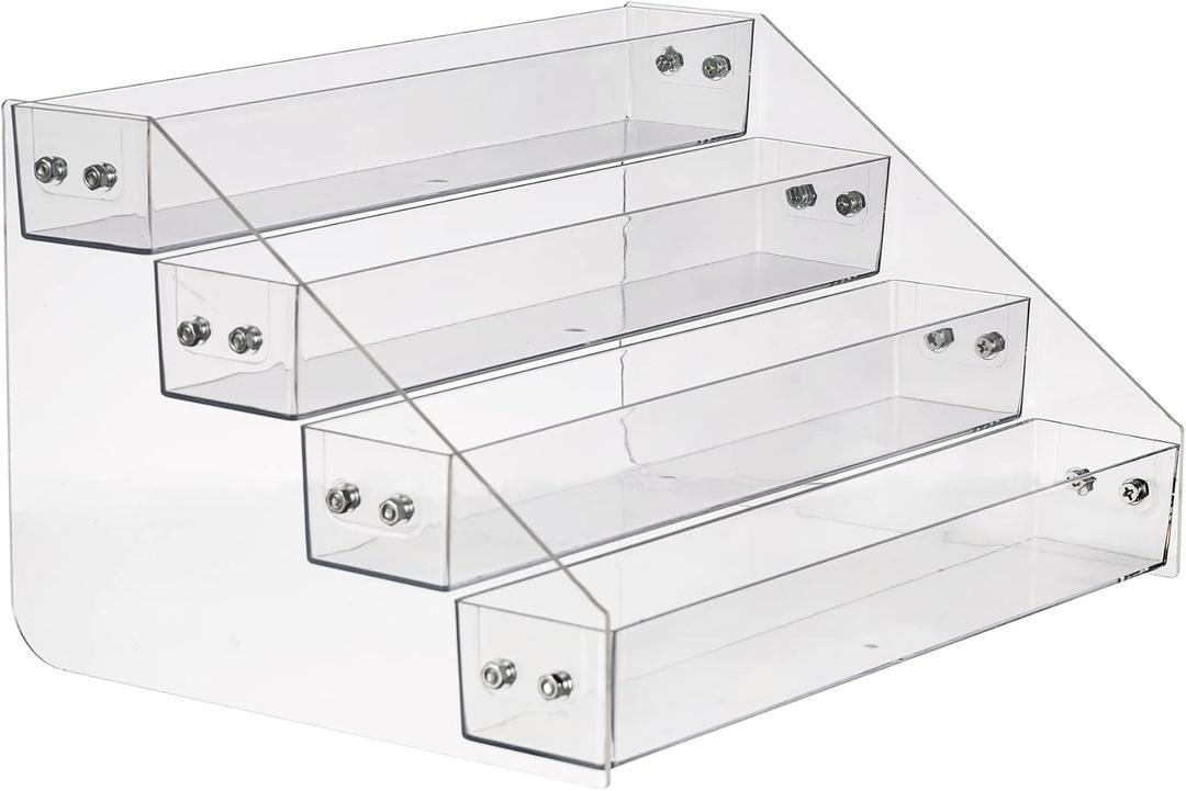 Acrylic Spice Rack, Tiered Spice Rack Shelf Seasoning Organizer for Countertop, Cabinet, Pantry, Kitchen Storage - 4 Tier