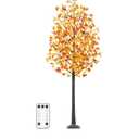 Remon 7FT Lighted Fall Tree - Artificial Fall Light Up Eucalyptus Tree with 170 Lights, 510 Leaves, Remote 8 Flashing Modes, Timing for Thanksgiving Autumn Harvest Indoor Outdoor Decorations