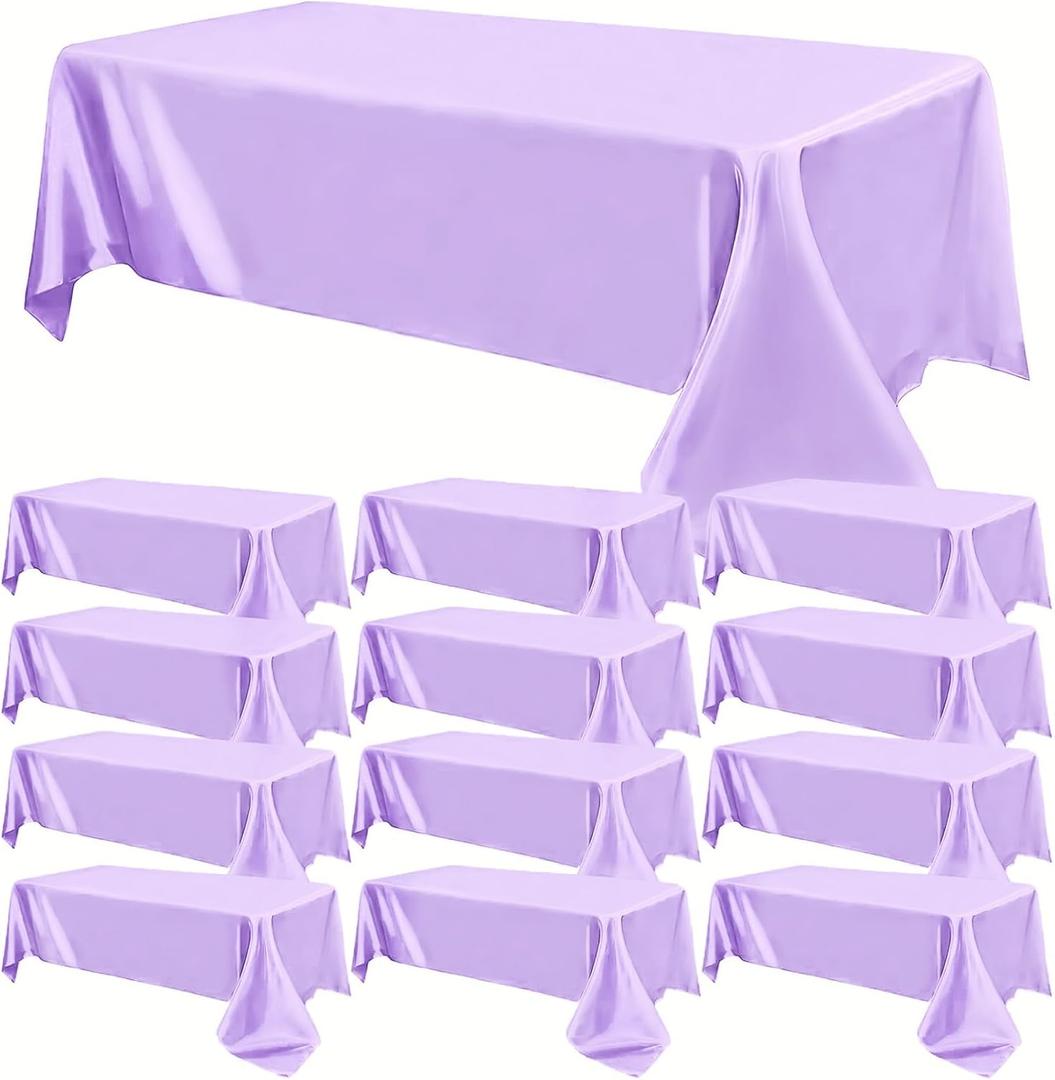 12 Pack Satin Polyester Tablecloth Purple Rectangle Table Cloth Bright Silk Smooth Fabric Tablecloth for Wedding Banquet Party Events Birthday Celebration Anniversary Table Dcor(57"x108",Lavender)