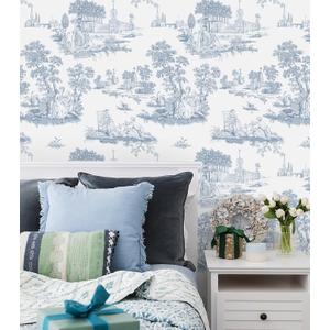 Hopepak Blue Toile Peel and Stick Wallpaper Vintage Contact Paper Blue and White Self Adhesive Waterproof Removable French Contact Paper for Cabinets Bedroom Bathroom 17.3"x78.7"
