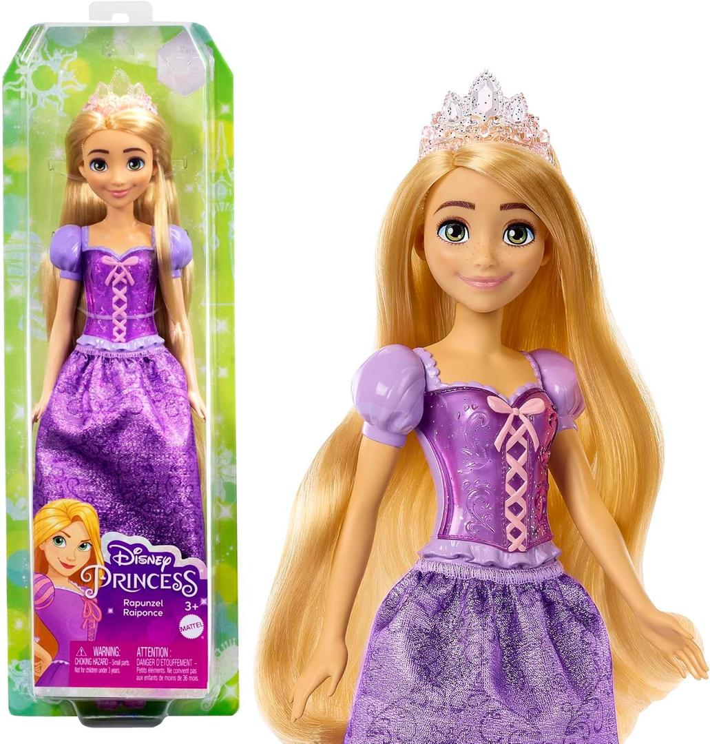 Mattel Disney Princess Toys, Rapunzel Fashion Doll, Sparkling Look with Blonde Hair, Blue Eyes & Tiara Accessory, Inspired by the Movie Tangled