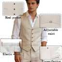 Aowdoy Men's Suit Linen Beach Wedding Suit Prom Tuxedos for Groomsmen Vest+Pants Set Beige XS