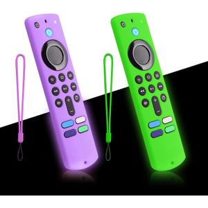 2-Pack Remote Cover for Streaming Stick 4K, 3rd Gen, HD TV Remote Controls, Anti-Slip Silicone Protective Case with Lanyard, GITD, Glowing Green + Glow Purple