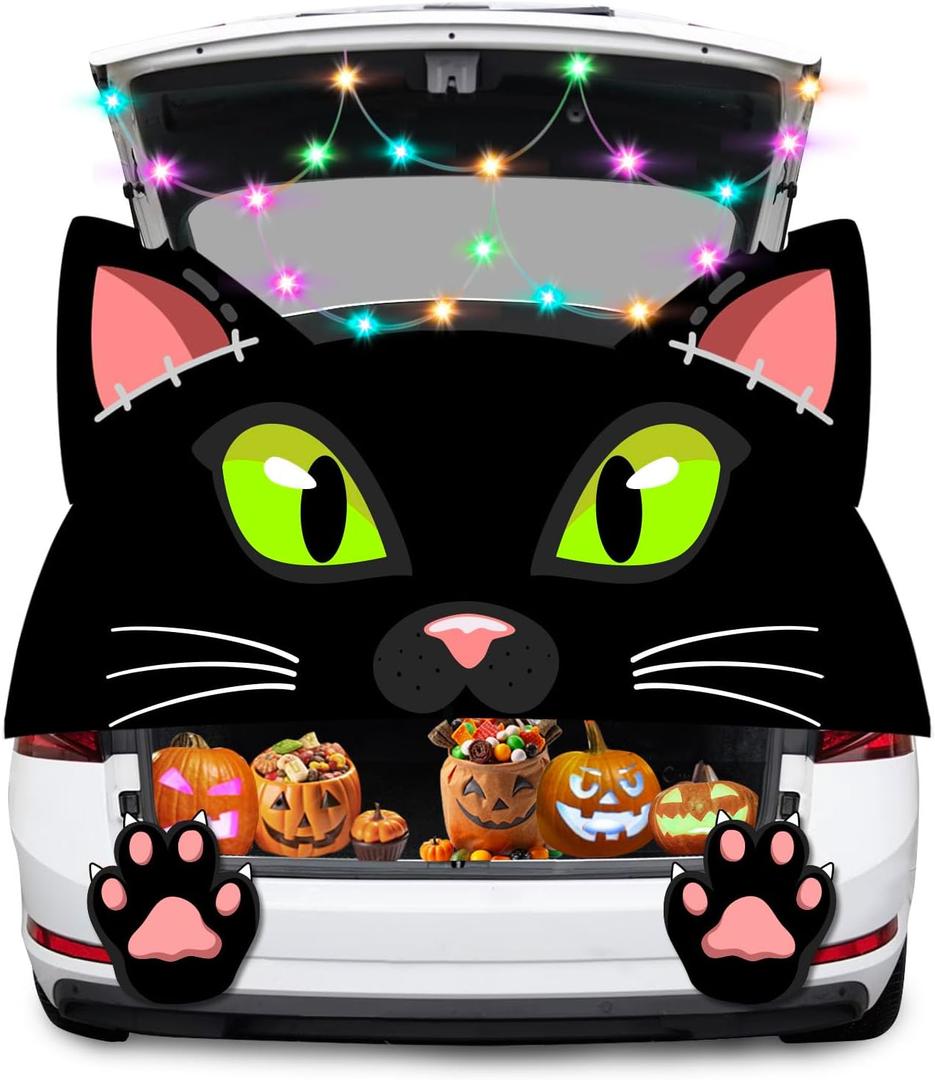 Trunk or Treat Car Decorations Kit,Halloween Cute Black Cat Decorations for SUV Halloween Decor for Garage Door Entryway Archway (Black Cat)