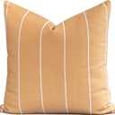 Crumbs Home Modern Farmhouse Fall Linen Indoor Outdoor Throw Pillow Cover Only, 22"x22" Water Repellent for Patio, Backyard, Couch, Mustard Yellow Neutral Embroidered Stripes