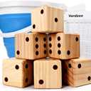 ropoda 3.5" Giant Wooden Yard Dice Set for Outdoor Fun, Barbeque, Party Events, Backyard Games, Lawn Games Includes 6 Dice, Collapsible Bucket, Score Cards & Dry Erase Marker
