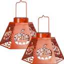 2-Pack 8.6" Halloween Solar-Powered Lanterns with Pumpkin Ghost Face Projection - Outdoor Jack-o'-Lantern Projection Lights, Waterproof Solar Stake Lights for Garden, Yard, Pathway Decor