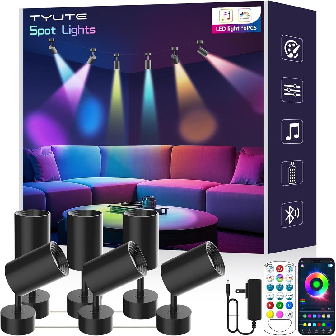 Tyute LED Spot Lights, Color Changing Wall Light with APP & Remote Control, Music Sync, Ambient Lighting Indoor Spotlight Lamp for Living Room Bedroom Christmas Decor