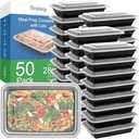 Dealusy 50 Pack (100-Piece) 28 oz Meal Prep Containers Reusable with Lids, Sturdy Leakproof & Food Safe, Microwave, Freezer, Dishwasher Safe Prep Containers, To Go Take Out Plastic Food Storage