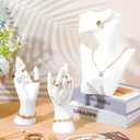 3 Pcs Jewelry Mannequin Display Set - White PVC Bust Holder with 2 Hand Displays for Necklace, Earring, Bracelet & Ring Showcase - Elegant Jewelry Display Mannequins for Boutique & Photography