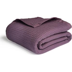 Salt Earth GOTS Certified 100% Organic Cotton Throw Blanket, 55" X 60" Blankets & Throws for Bed, Throw Blanket for Couch,Modern & Cozy Blanket, All Season Waffle Blanket, Soft Blanket (Plum Perfect)