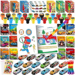 BenLouis 84Pcs Race Car Party Favors Racing Theme Coloring Books Crayons Sticker Set Bulk for Kids Fast Racecar Wheels Birthday Goodie Bag Stuffer Classroom Gifts Rewards Craft Pinata Fillers