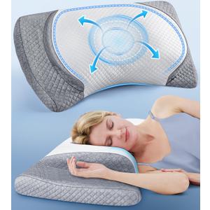 Ultra Comfort Cervical Neck Pillow for Pain Relief, Adjustable Side Sleeper Pillow Fit Shoulder Perfectly, Odorless Ergonomic Memory Foam Pillow w/Armrest Area, Bed Pillows for Back Stomach Sleeping (Gray)