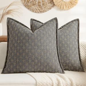 MIULEE Decorative Burlap Linen Throw Pillows Covers 18x18 Inch Dark Grey Vintage Couch Pillow Covers Outdoor Modern Farmhouse Pillowcase Woven Textured Cushion Cases for Sofa Bed Livingroom