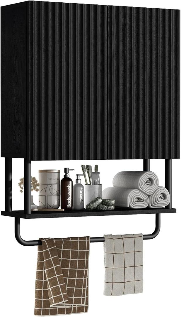 RUSTOWN Fluted Bathroom Wall Cabinet with 2 Doors, 3-Tier Medicine Cabinet