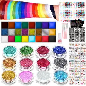 Face Paint Kit - Glitter Tattoos, Face Gems, Temporary Tattoos, Festival Accessories for Kids & Girls Birthday Present