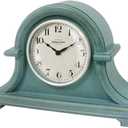 Presentime & Co. Mantel Clock Vintage Farmhouse Series, Napoleon Desk & Shelf Clock, 13 x 10 inch, Domed Lens, Quartz Movement, ABS Plastic Case, Aged Teal Finish (Home/Tabletop Decoration)