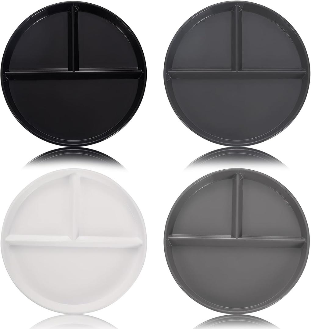 Portion Control Plates 9 Inch (4 Pack) Divided Plate Adults Plastic 3 Compartment Dinner Plate Perfect for Bariatric Diet Weight Loss Healthy Eating Reusable 3 Section Lunch Tray (Grey Series)