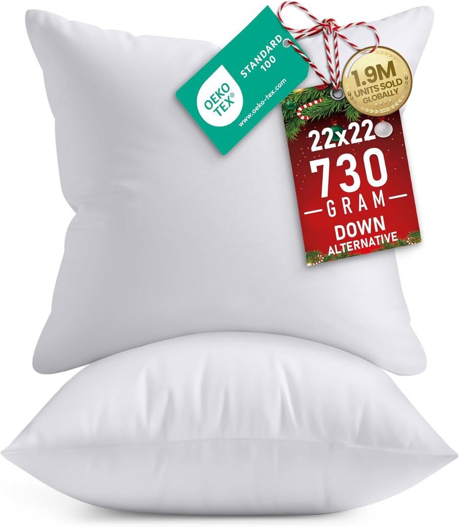 Utopia Bedding Throw Pillows Insert (Pack of 2, White) - 22 x 22 Inches Bed and Couch Pillows - Indoor Decorative Pillow