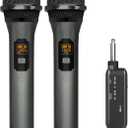VeGue Wireless Microphone, UHF Cordless Dual Handheld Dynamic Mic Set with Rechargeable Receiver, for Karaoke Party, Voice Amplifier, PA System, Singing Machine, Church, Wedding, Meeting, 200ft (WM-2) (Black)