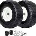 15x6.00-6 Flat Free Tire and Wheel for Riding Lawn Mower,2 Pack