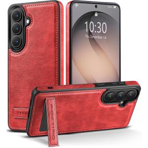 Designed for Samsung Galaxy S26 Plus Leather Case with Stand, Protection Slim Adjustable Kickstand Phone Cover Compatible with Samsung Galaxy S26 Plus (Red)