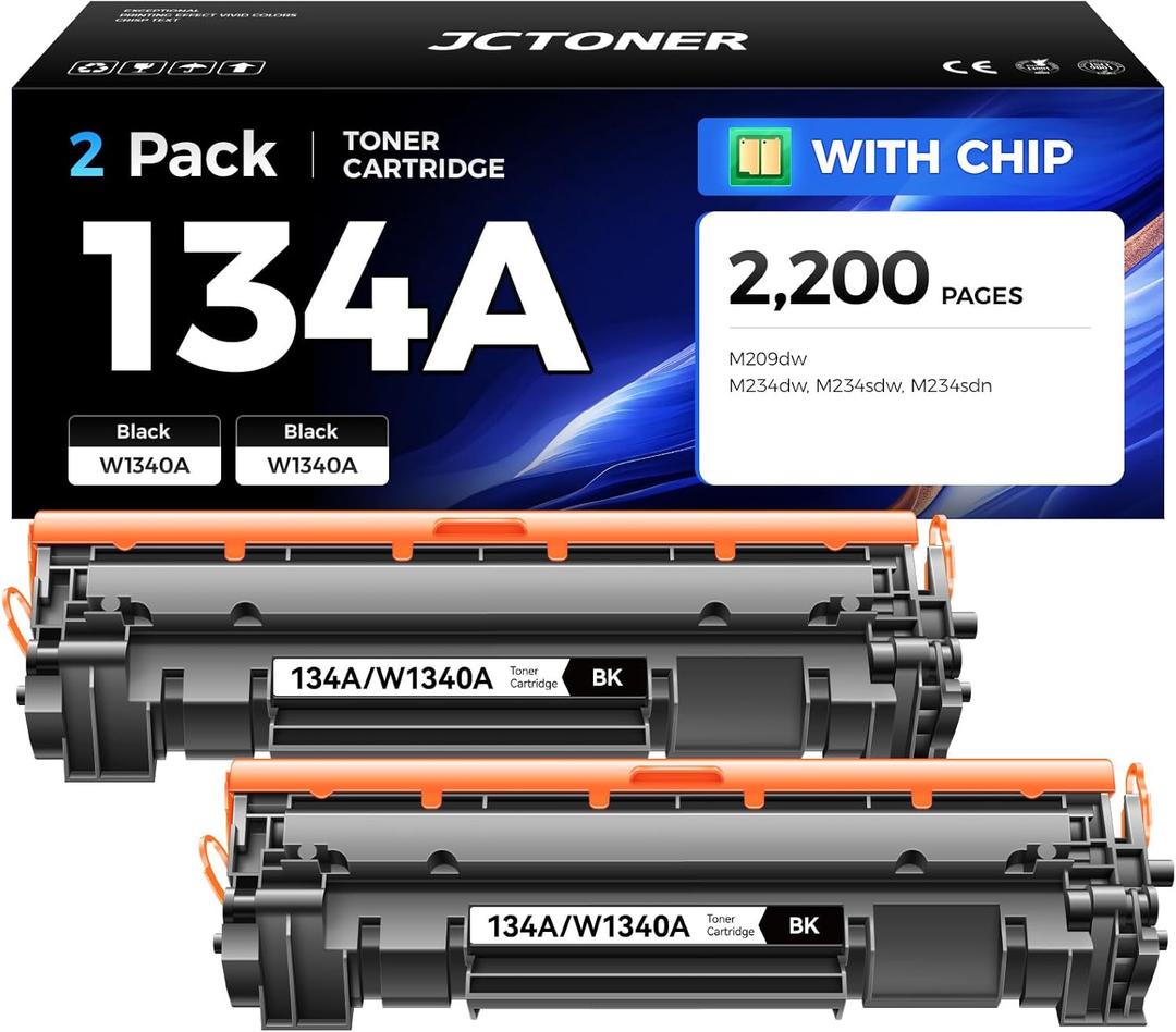 134A W1340A Toner Cartridge Black 2-Pack with chip Replacement for HP 134A 134X W1340X Toner Compatible with HP Laserjet M209dw MFP M234dw M234sdw M234sdn Printer Ink M209dwe M234dwe M234sdwe M234sdne