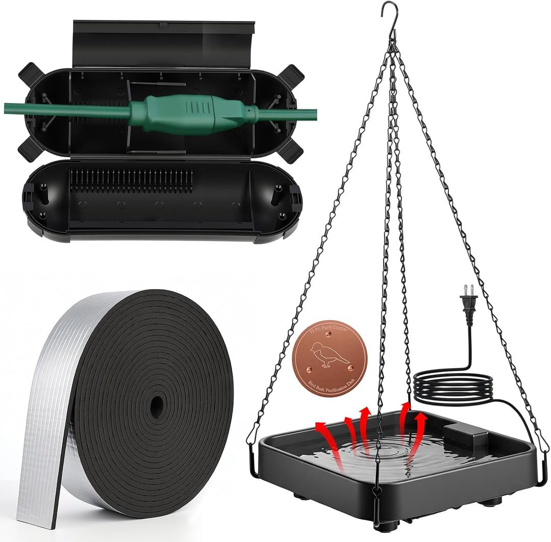 4 Pack Heated Bird Bath for Winter Outdoors, 75w Hanging Birdbath with Birdbath Copper Disk Pipe Insulation Tape Extension Cord Cover, Bird Feeder for Winter Outdoor Garden Yard Patio Lawn(Classic)