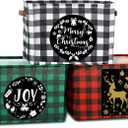 Capoda 3 Pcs Large Christmas Storage Baskets for Gifts 15 x 9.5 x 11'' Foldable Christmas Storage Bin with Handles Empty Green Red Buffalo Plaid Laundry Organizer for Holiday Office Bedroom Cloth Toy