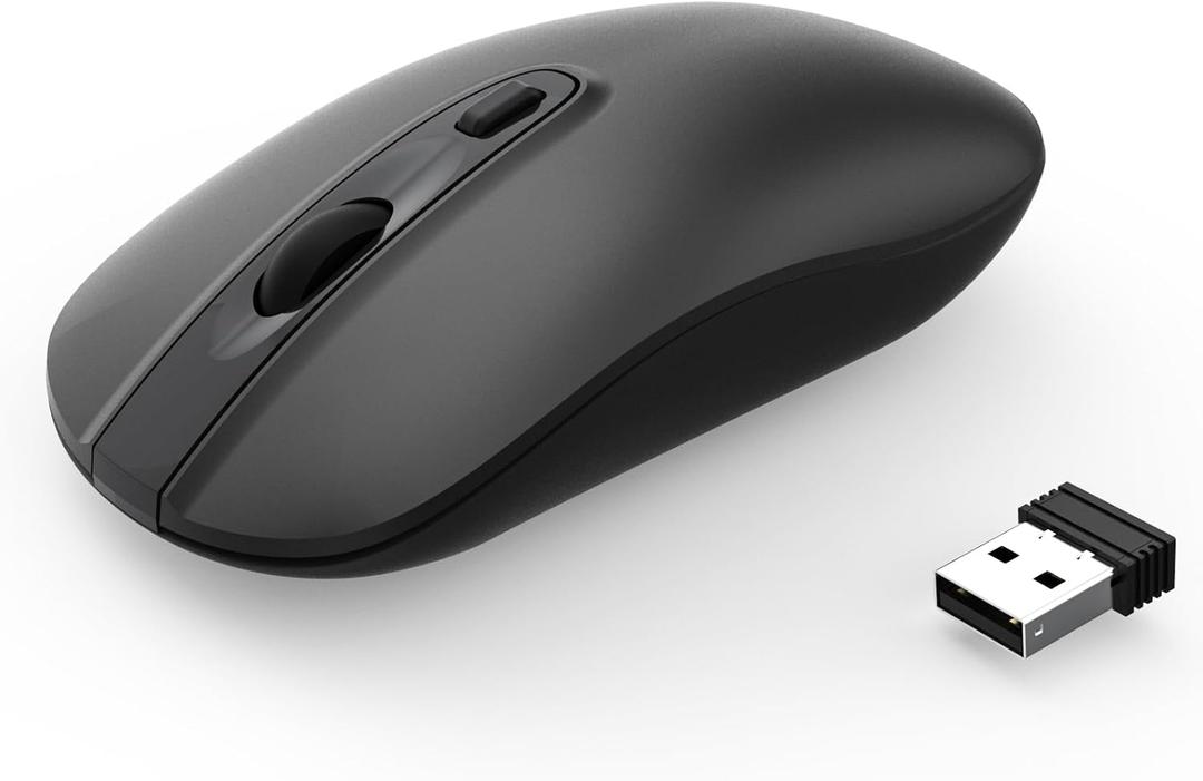 cimetech Wireless Computer Mouse, 2.4G Slim Cordless Mice Less Noise for Laptop Ergonomic Optical with Nano Receiver USB Mouse for Laptop, Deskbtop, Mac (BAT Black)