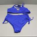 ZAFUL Women High Waisted Bikini Set Two Piece Tummy Control Wrap Swimsuit Lace Up Bathing Suit (Small, Cinched-royal Blue)