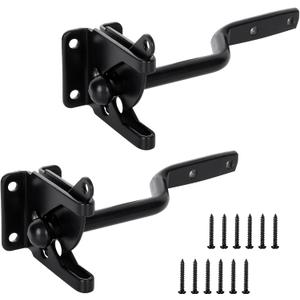 RHBLME 2 Pack Gate Latch for Wooden Fence, Gravity Self Locking Black Door Lock Heavy Duty Wood Metal Door Hardware Kit Stainless Steel Latches Automatic Closing for Outdoor Garden Yard Pool