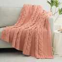 Chunky Knit Throw Blanket Super Soft Cable Fluffy Microfiber Cozy Warm Winter Blankets for Couch Sofa Bed 50"X60" Pink
