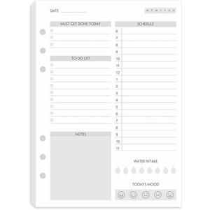 A5 To Do List Refill Paper 100 Sheets, Undated Daily Schedule, Day Priorities, Notes and Water Tracker, 6-Hole Punches, 5.82"x8.26"