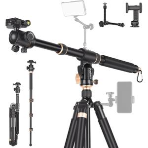 86.6 inch Camera Tripod Monopod with Center Column and Ball Head Aluminum, Arca Type QR Plate, Horizontal Overhead Shooting Tripod for DSLR Camera Video Camcorder, Heavy Duty Max Load: 27lb