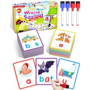Gojmzo CVC Word Writing & Spelling Flash Cards, Preschool Learning Toddler Activities, Kindergarten Homeschool Supplies, Sight Words Reading Game, Montessori Educational Toys for 3 4 5 6 Year Old Kids
