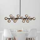 APLampar Mid Century Modern Chandelier 16-Light Linear Bubble Chandelier Black Pendant Lighting Fixture with Smoke Gray Glass for Dining Room Kitchen Island (39.4)