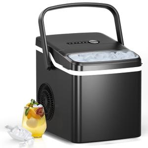 Ice Makers Countertop, 26.5lbs/24H, 9 Bullet Ice in 6 Mins, Self-Cleaning Ice Maker, 2 Sizes of Bullet Ice, Portable ice Maker for Home/Kitchen/Party/Camping, Black